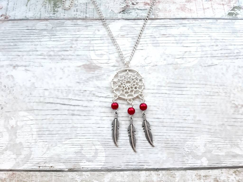 Dreamcatcher necklace, feather necklace, tribal jewellery, bohemian jewelry, hippie dream catcher gift, native American jewellery