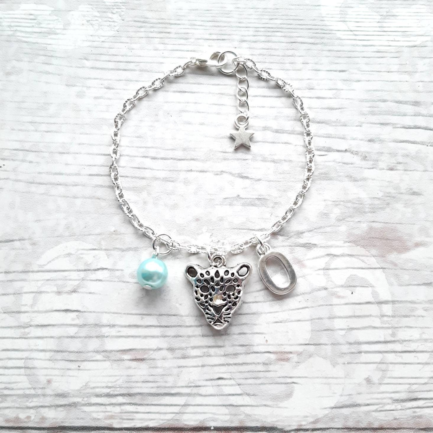 leopard bracelet, personalised initial cheetah bracelet, cat jewellery, animal lover present, panther gift