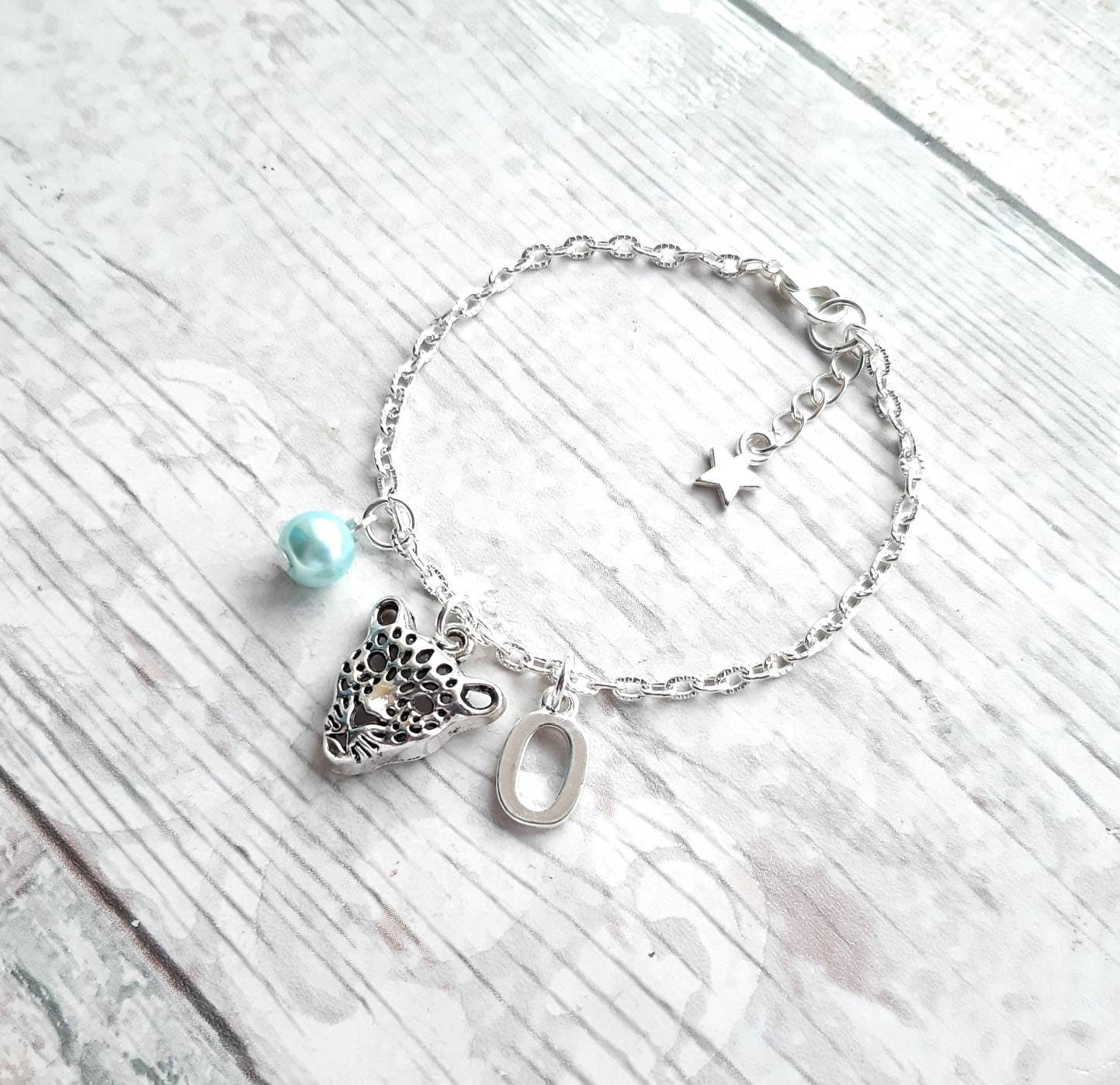 leopard bracelet, personalised initial cheetah bracelet, cat jewellery, animal lover present, panther gift