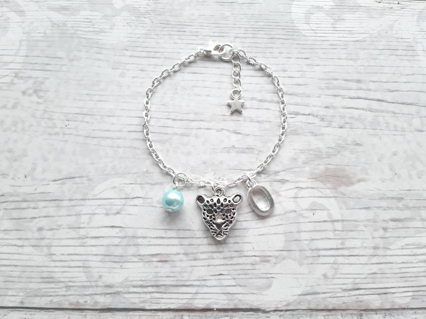 leopard bracelet, personalised initial cheetah bracelet, cat jewellery, animal lover present, panther gift