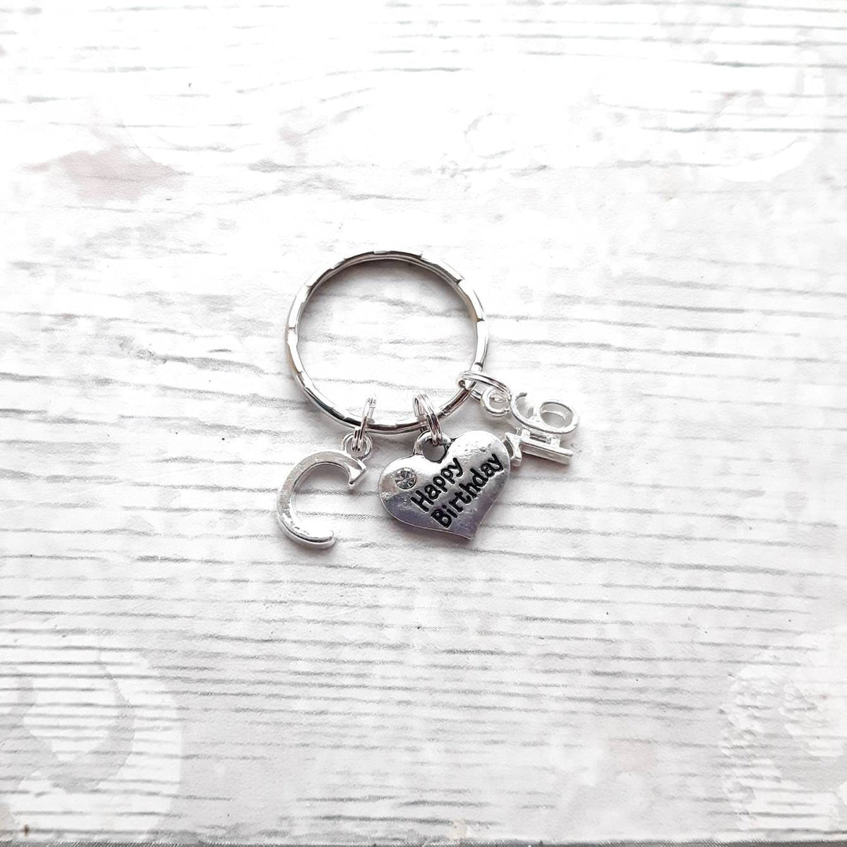 Happy birthday keyring, initial keychain, birthday keepsake, 18th 21st 30th 40th 50th 60th 70th birthday present, sweet sixteen gift
