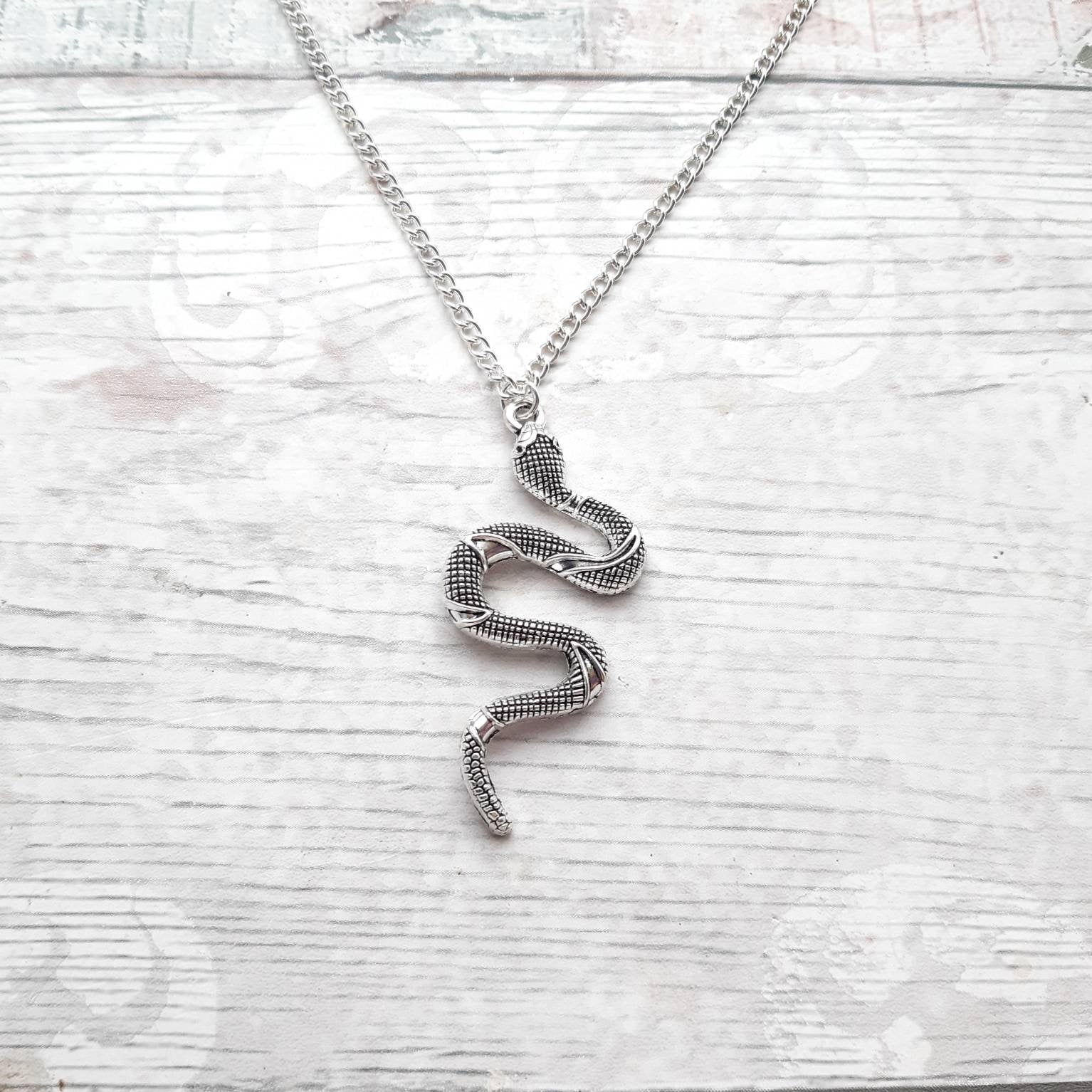 large snake necklace, serpent necklace, reptile jewellery, personalised initial necklace, pet jewelry, gifts for him