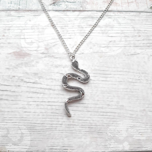 large snake necklace, serpent necklace, reptile jewellery, personalised initial necklace, pet jewelry, gifts for him