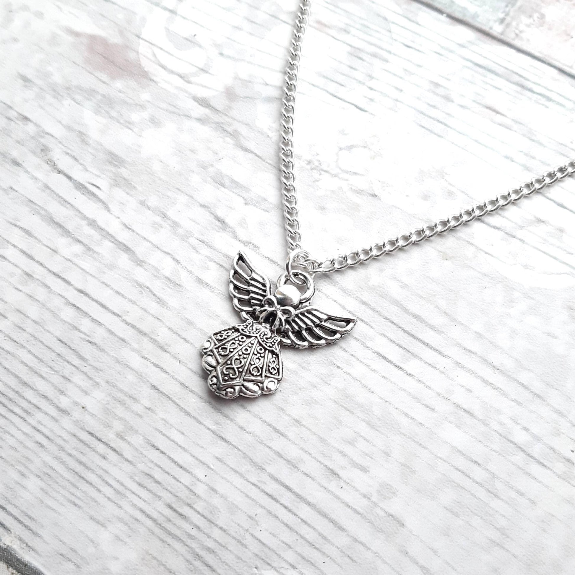 Angel necklace, guardian angel jewellery, religious jewelry, remembrance gift, angel wings necklace, lost loved one present