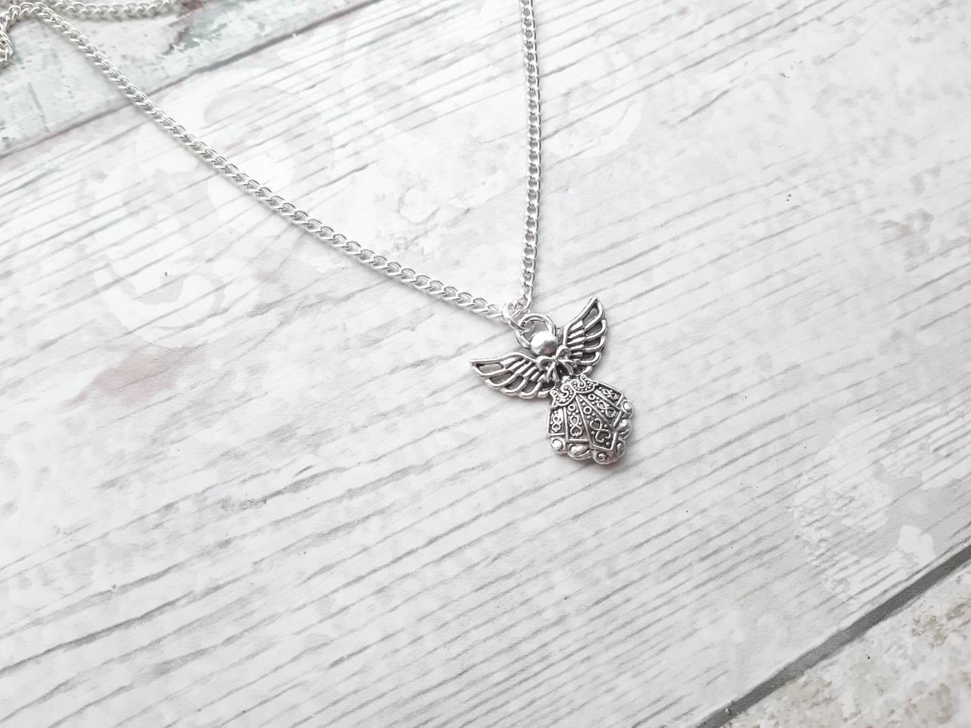 Angel necklace, guardian angel jewellery, religious jewelry, remembrance gift, angel wings necklace, lost loved one present