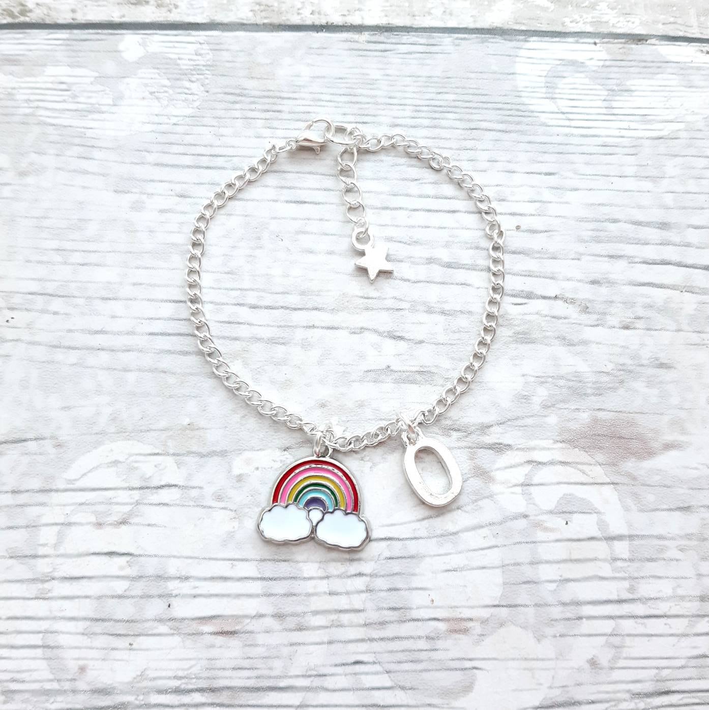 Rainbow bracelet, personalised initial bracelet, pride present, rainbow baby gift, jewellery for girls