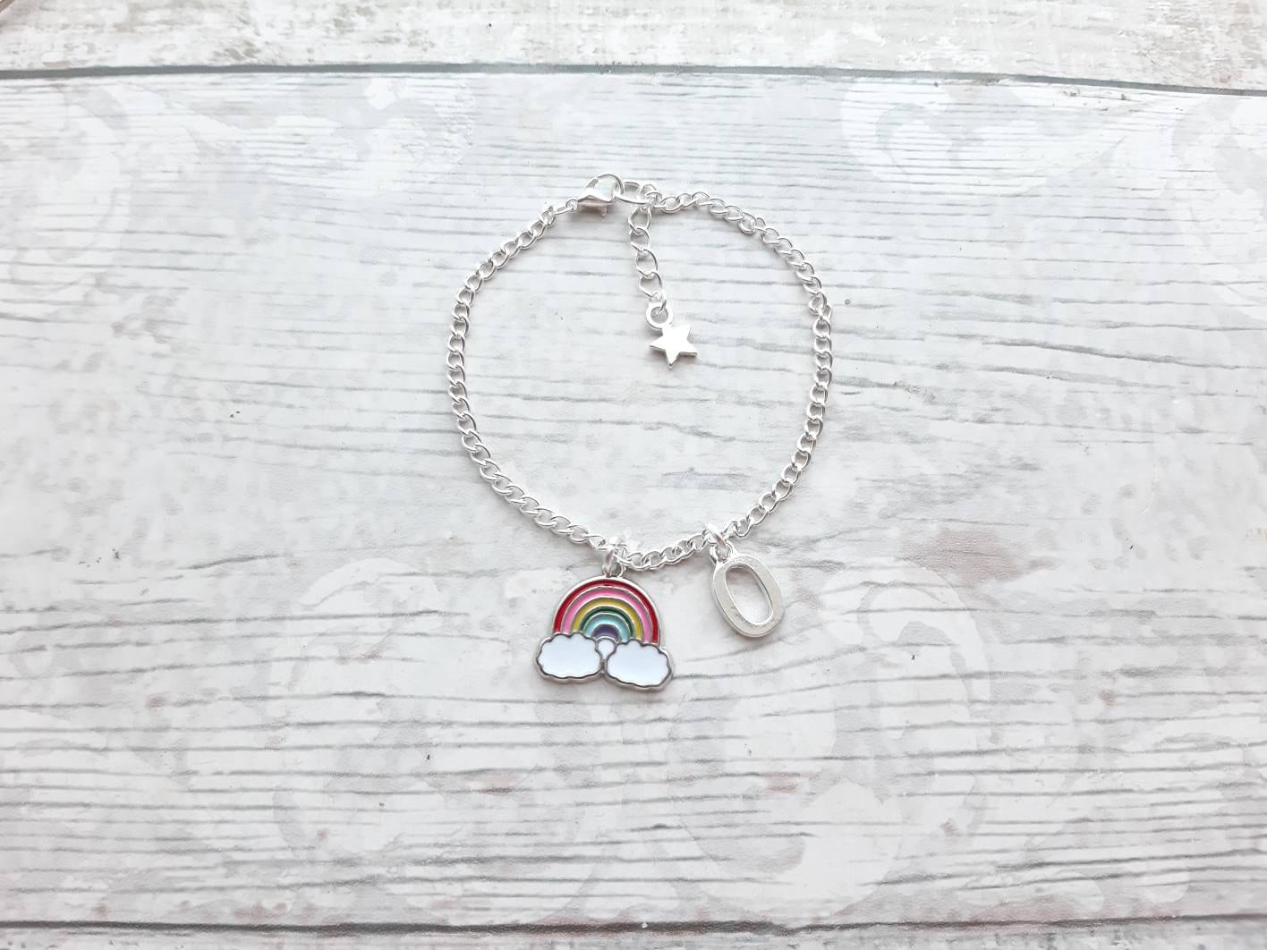 Rainbow bracelet, personalised initial bracelet, pride present, rainbow baby gift, jewellery for girls