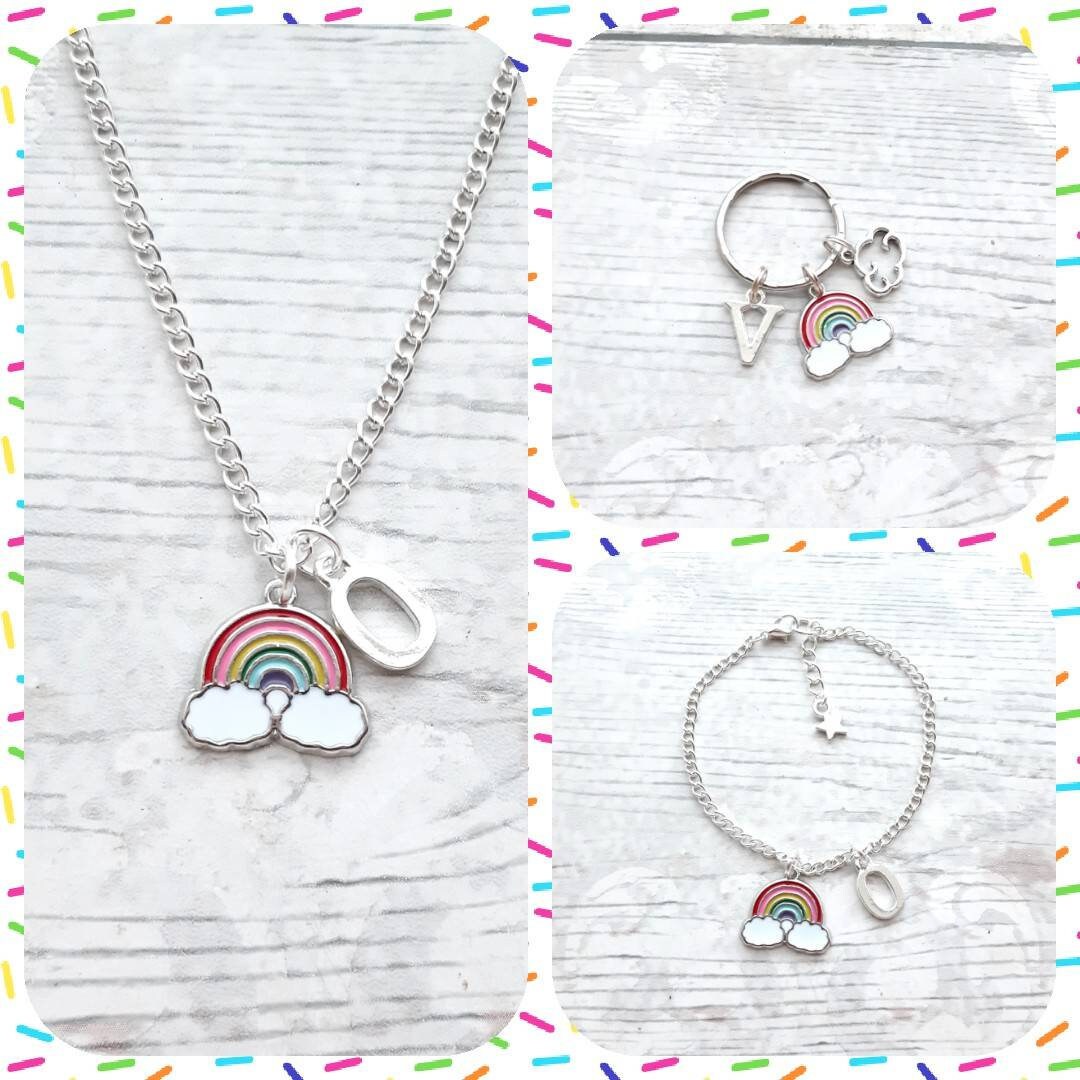 Rainbow bracelet, personalised initial bracelet, pride present, rainbow baby gift, jewellery for girls