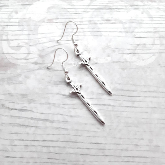 Sword earrings, dagger jewellery, medieval jewellery, goth gift, viking earrings