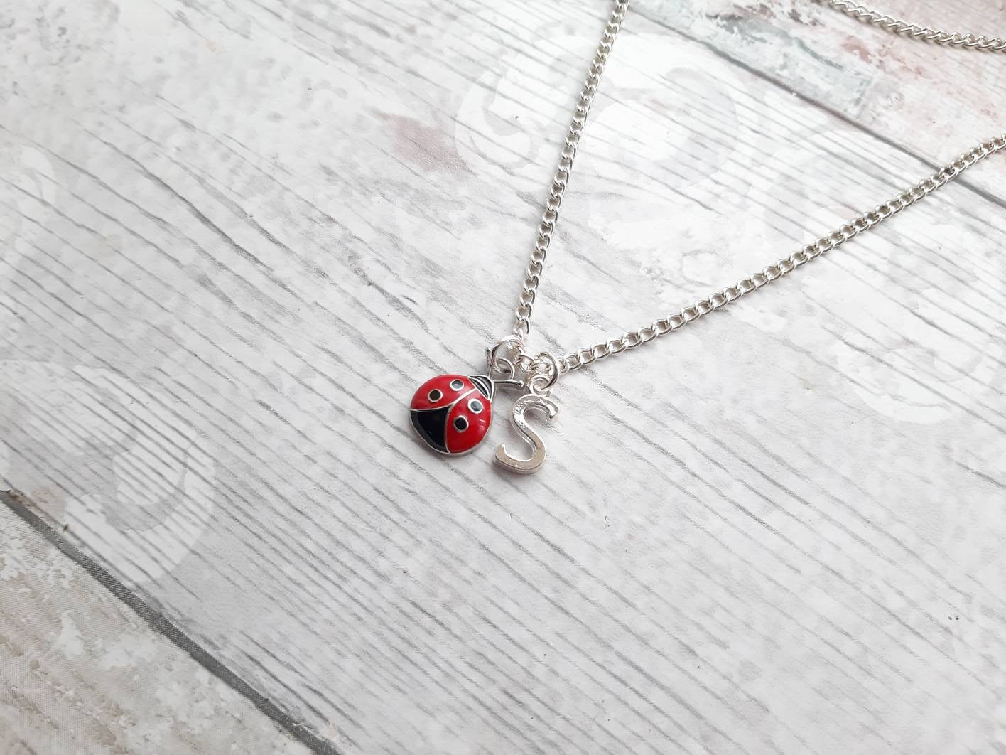 ladybird necklace, personalized initial jewelry, insect necklace, ladybug gift, bug lover present, mothers day gift
