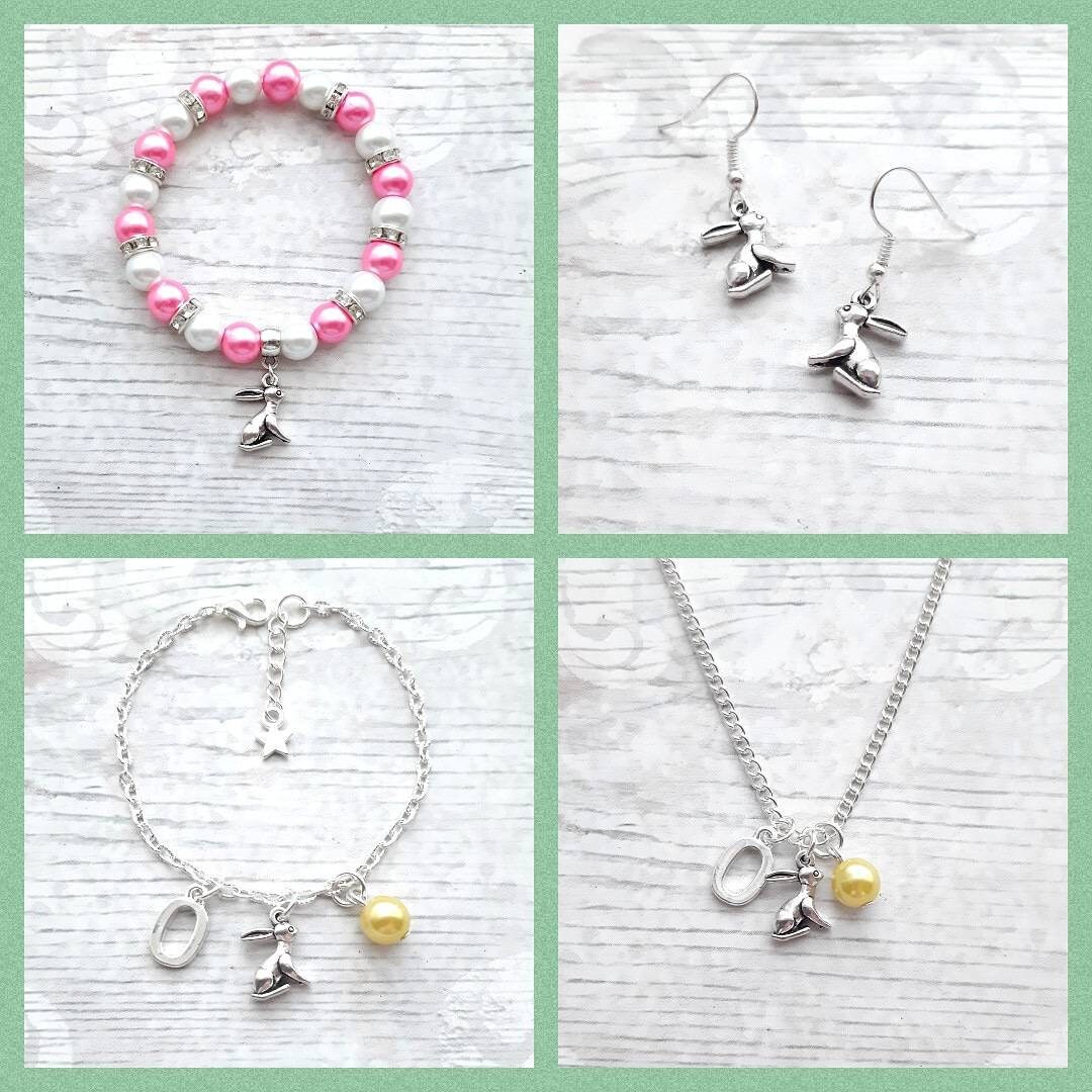 Rabbit bracelet, easter jewellery, bunny bracelet, initial bracelet, personalised easter bunny gift, animal lover present
