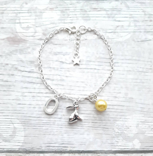 Rabbit bracelet, easter jewellery, bunny bracelet, initial bracelet, personalised easter bunny gift, animal lover present