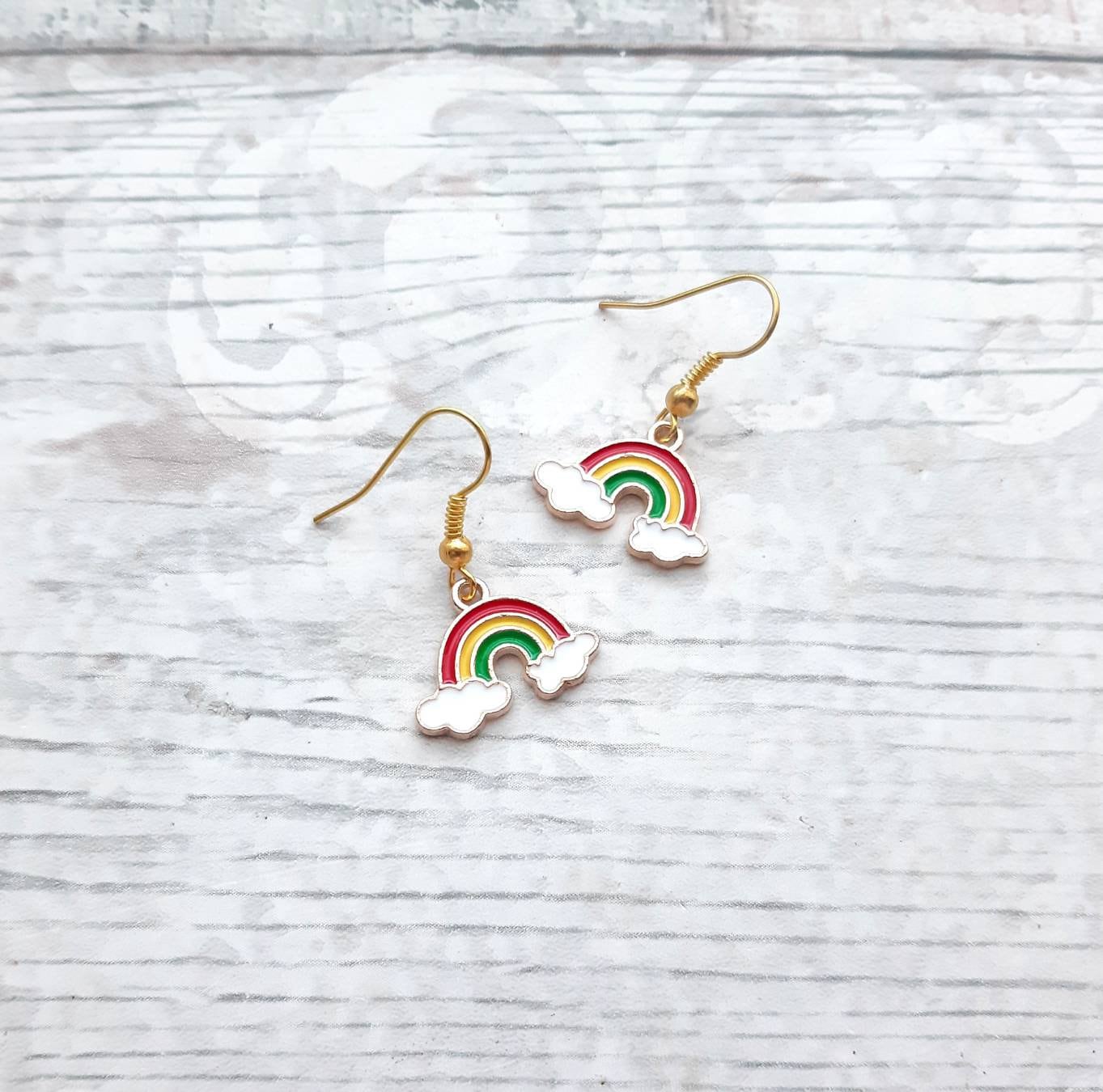 Rainbow earrings, colourful jewellery, pride earrings, summer earrings, birthday present, enamel earrings, gift for her