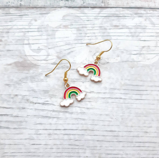 Rainbow earrings, colourful jewellery, pride earrings, summer earrings, birthday present, enamel earrings, gift for her