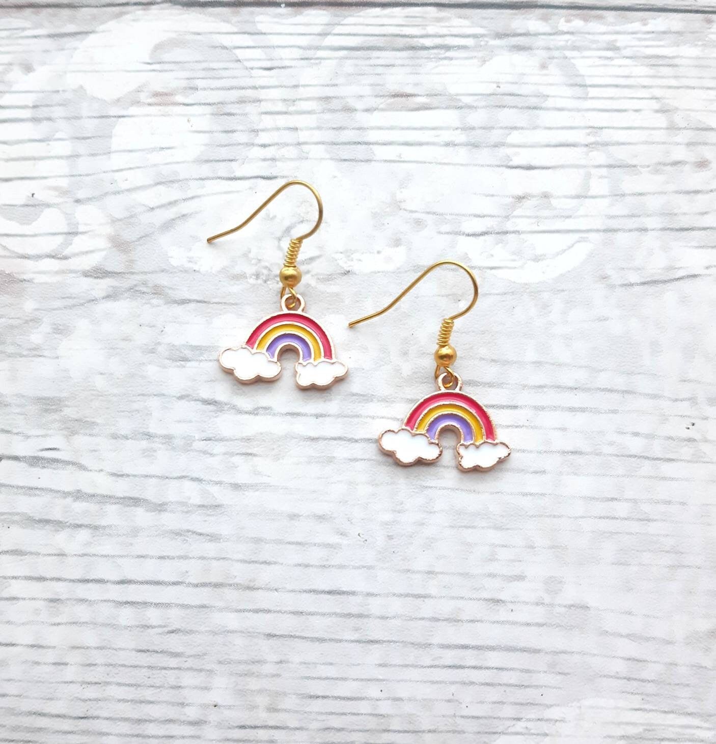 Rainbow earrings, colourful jewellery, pride earrings, summer earrings, birthday present, enamel earrings, gift for her