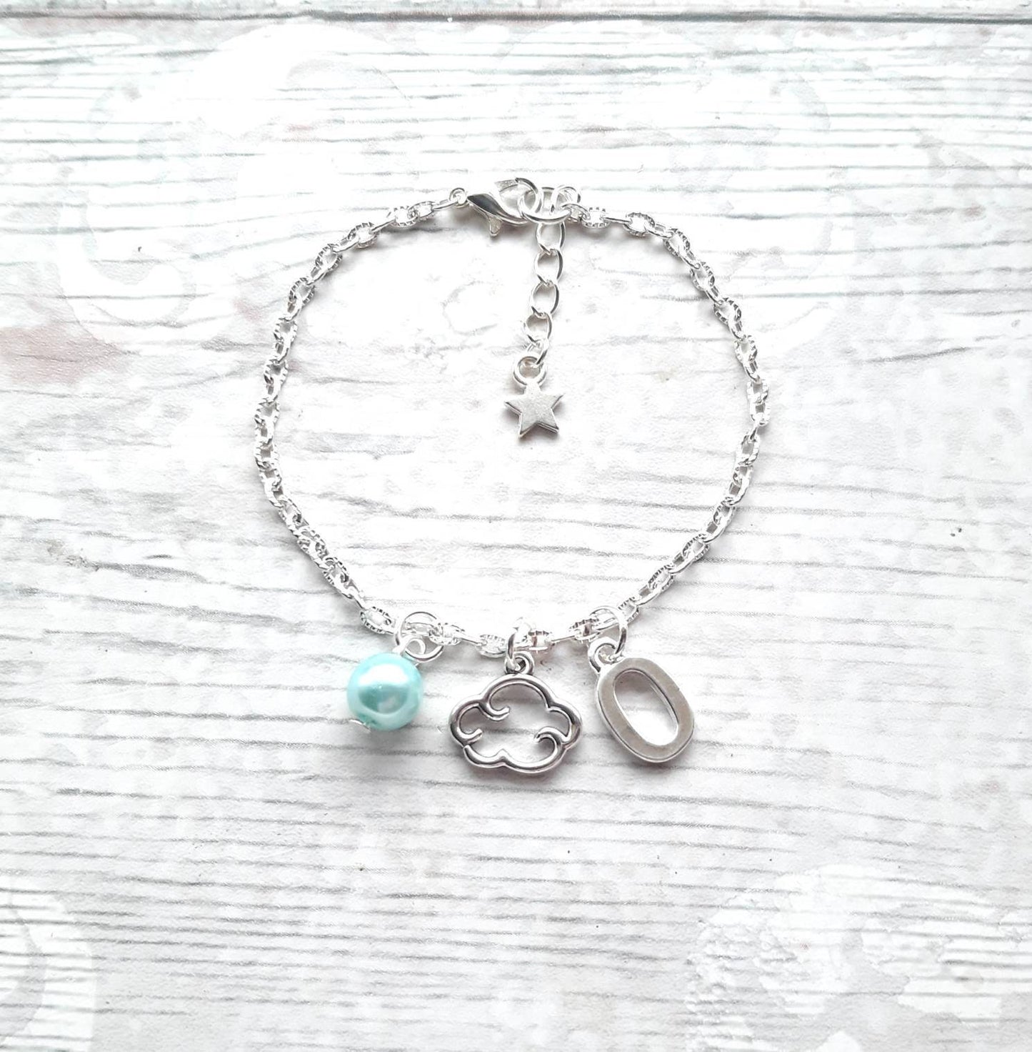 Cloud bracelet, personalised initial bracelet, summer weather jewellery, friendship present, cute dainty bracelet