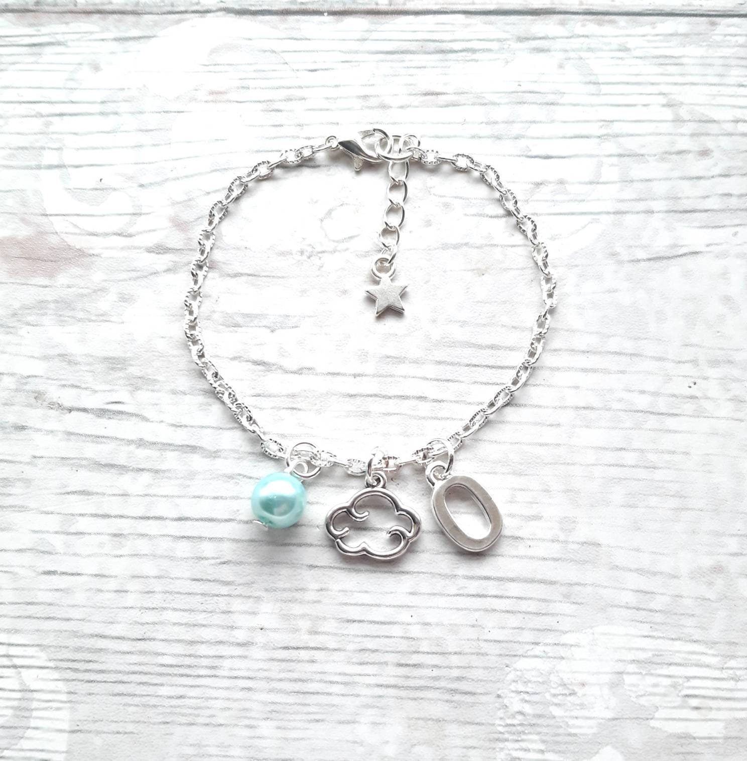 Cloud bracelet, personalised initial bracelet, summer weather jewellery, friendship present, cute dainty bracelet