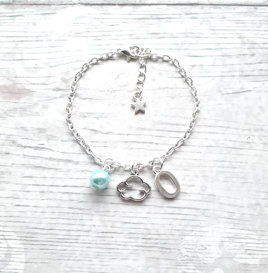 Cloud bracelet, personalised initial bracelet, summer weather jewellery, friendship present, cute dainty bracelet