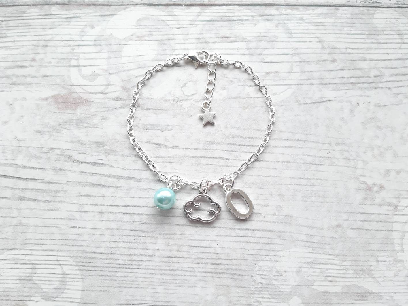Cloud bracelet, personalised initial bracelet, summer weather jewellery, friendship present, cute dainty bracelet