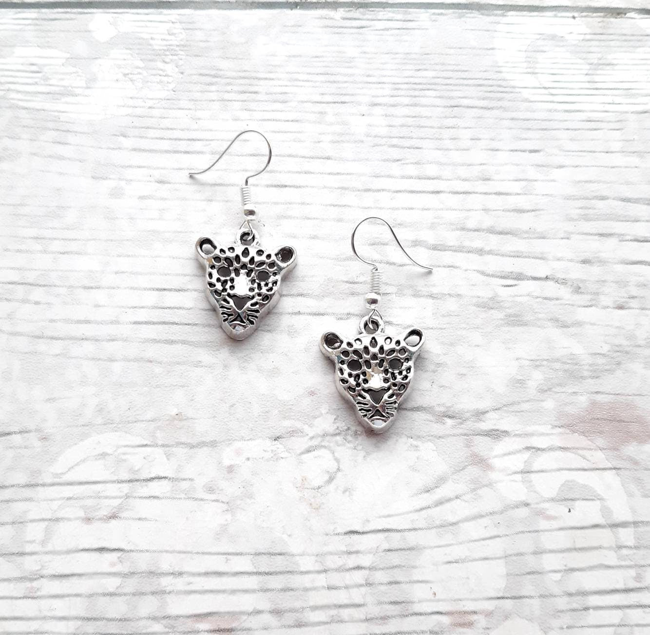 leopard earrings, jaguar earrings, cat lover jewellery, animal gift
