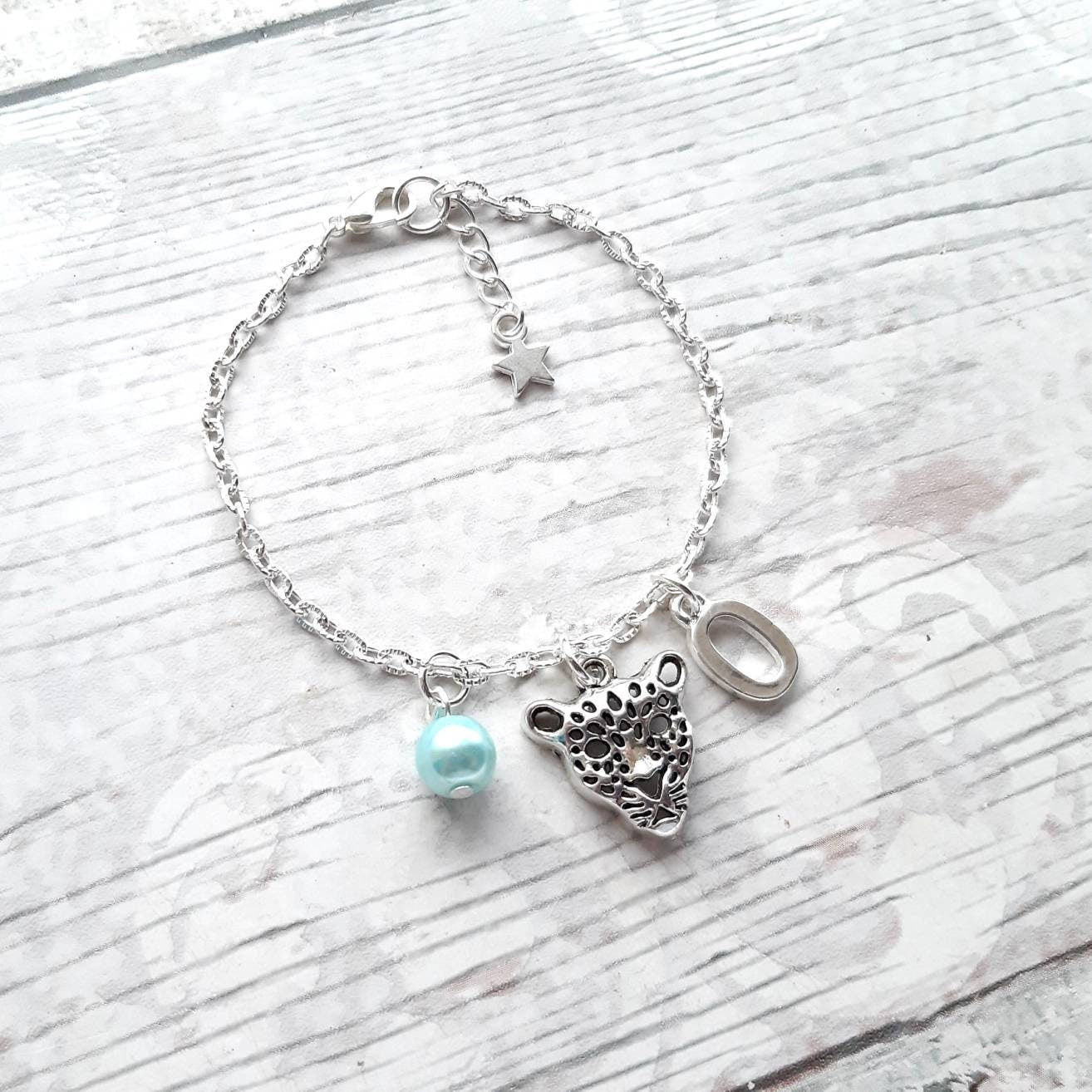 leopard bracelet, personalised initial cheetah bracelet, cat jewellery, animal lover present, panther gift