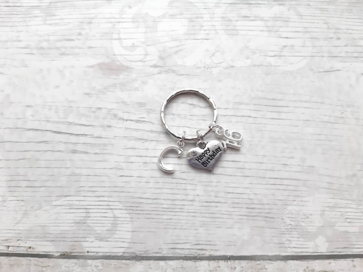 Happy birthday keyring, initial keychain, birthday keepsake, 18th 21st 30th 40th 50th 60th 70th birthday present, sweet sixteen gift