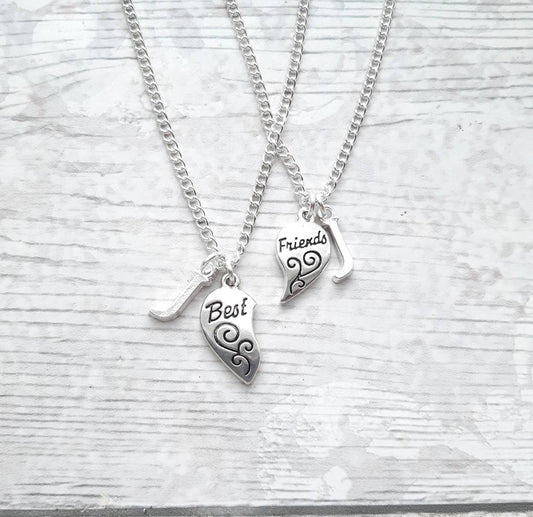 Best friend necklace, set of 2 bff heart necklaces, partners in crime present, friends forever, jewellery gift for friend, birthday present