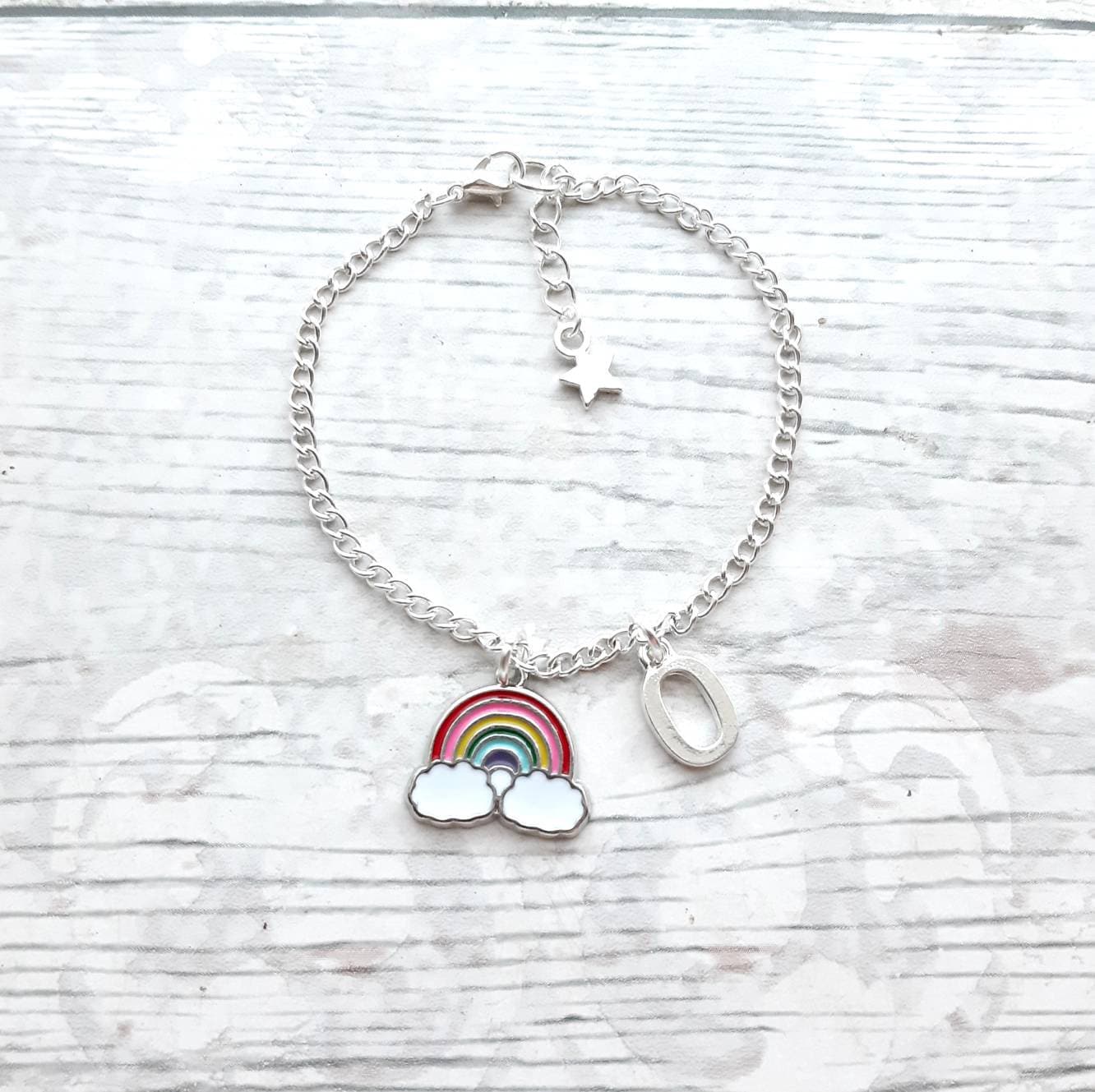 Rainbow bracelet, personalised initial bracelet, pride present, rainbow baby gift, jewellery for girls