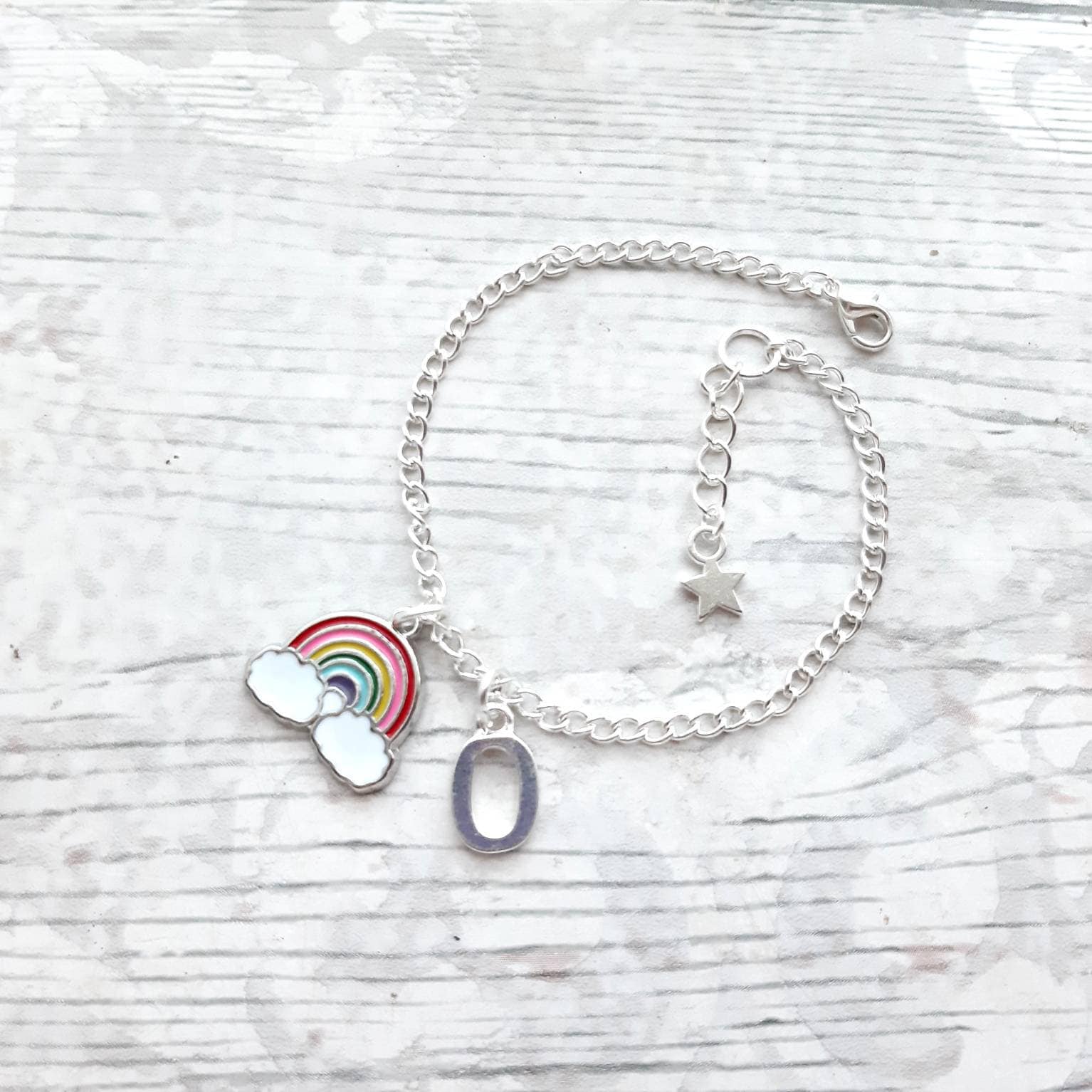 Rainbow bracelet, personalised initial bracelet, pride present, rainbow baby gift, jewellery for girls