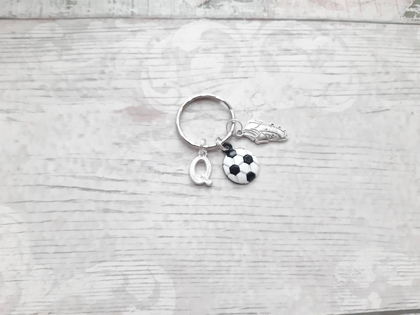 Football keyring, soccer lover, personalised initial keyring, sports keyring, gift for dad, fathers day present