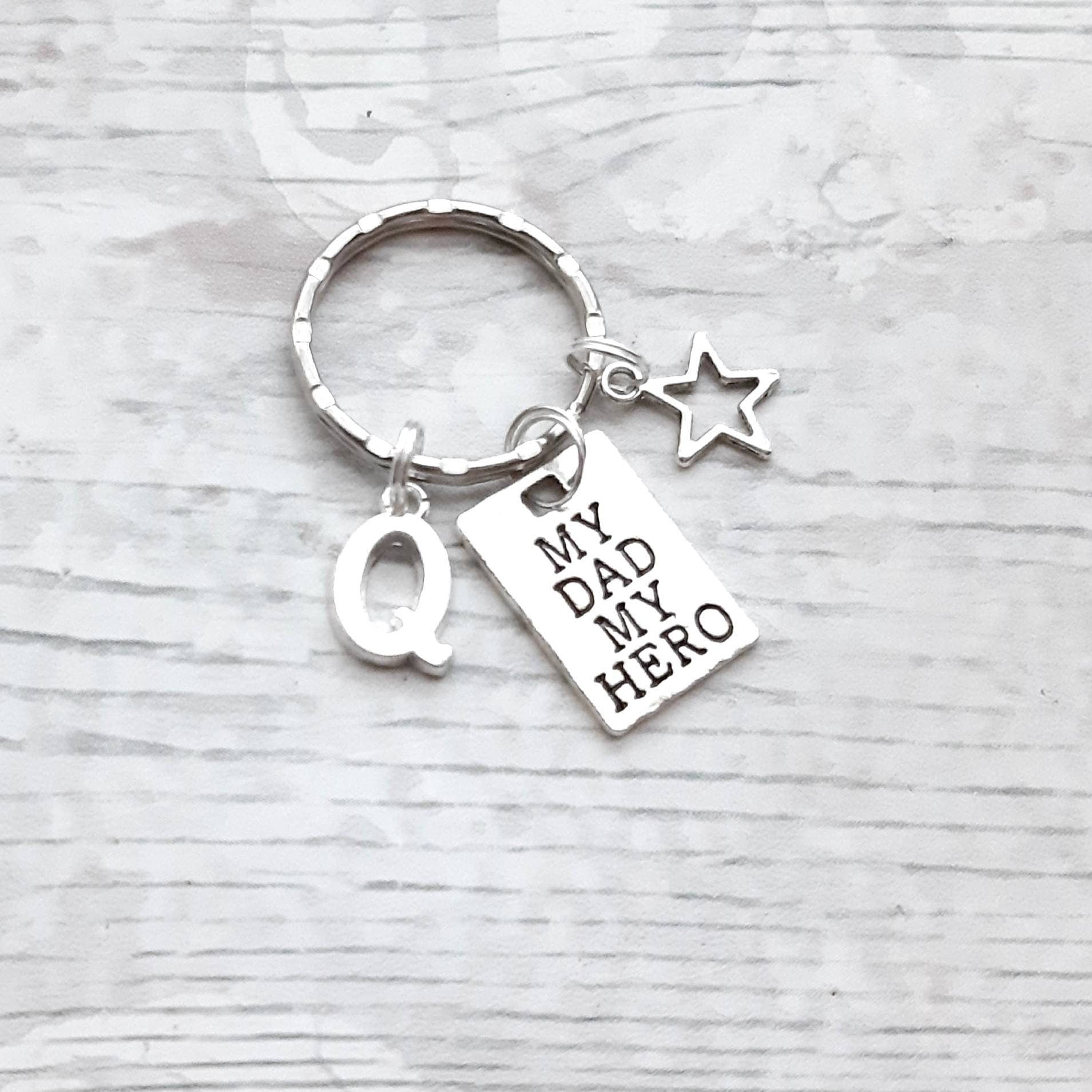 My dad my hero keyring, personalised initial keychain, memorial present, daddy keyring, gift for fathers day, superhero keyring