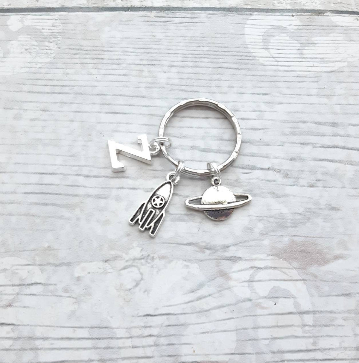 Rocket ship keychain, personalised spaceship keychain, initial keyring, planet keyring, astronaut space present, galaxy gift