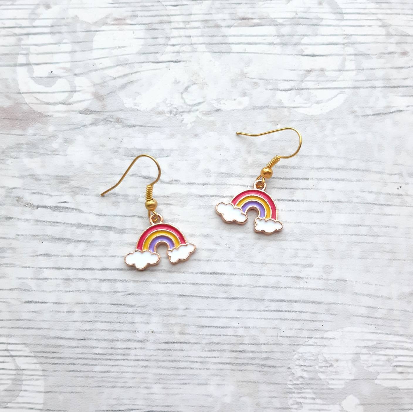 Rainbow earrings, colourful jewellery, pride earrings, summer earrings, birthday present, enamel earrings, gift for her