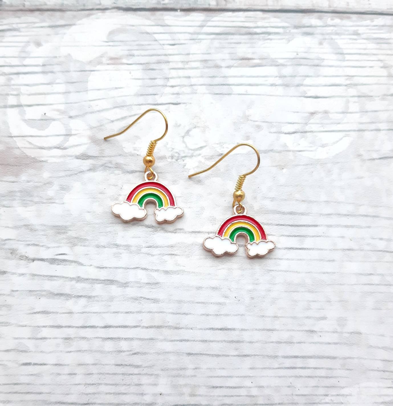 Rainbow earrings, colourful jewellery, pride earrings, summer earrings, birthday present, enamel earrings, gift for her