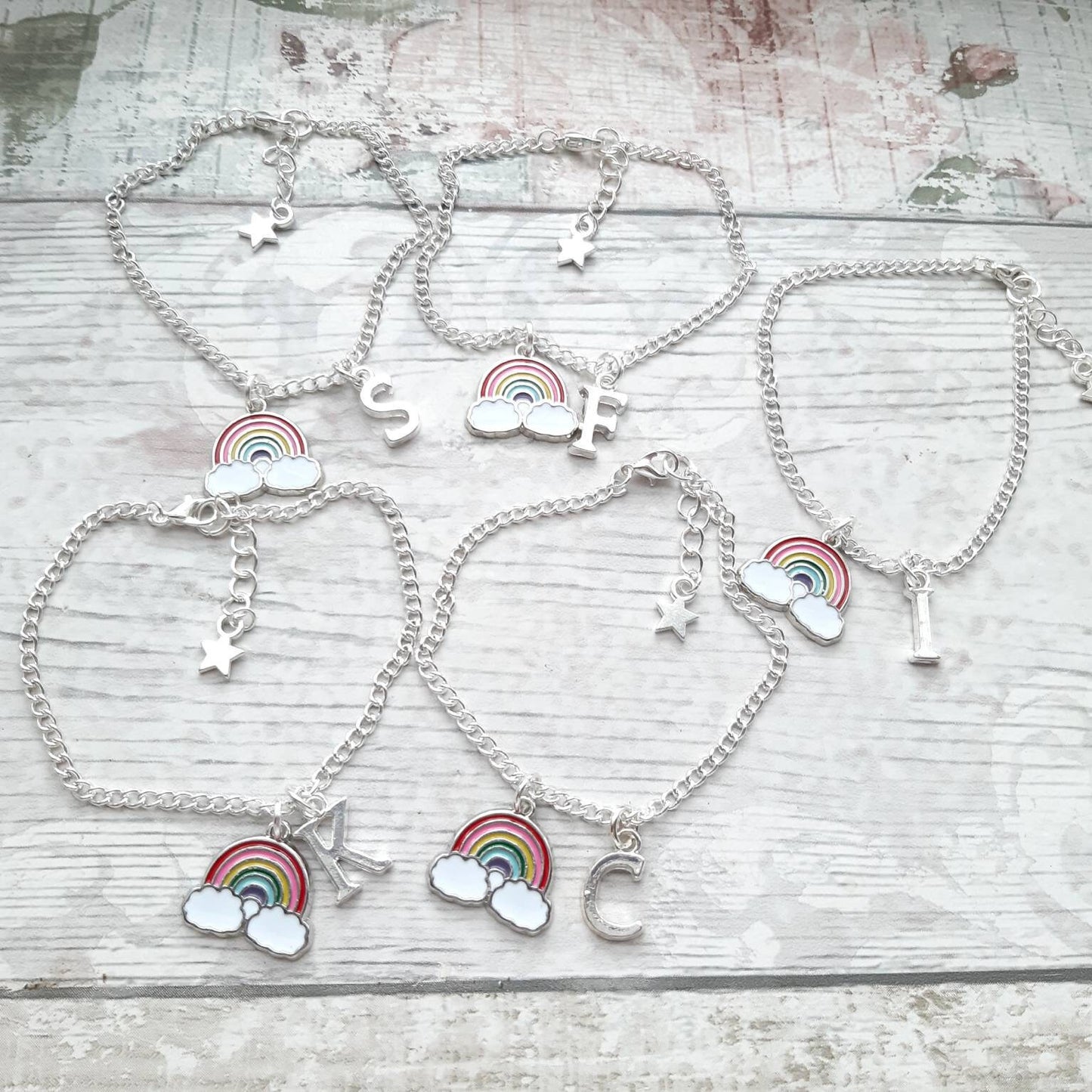 Rainbow bracelet, personalised initial bracelet, pride present, rainbow baby gift, jewellery for girls