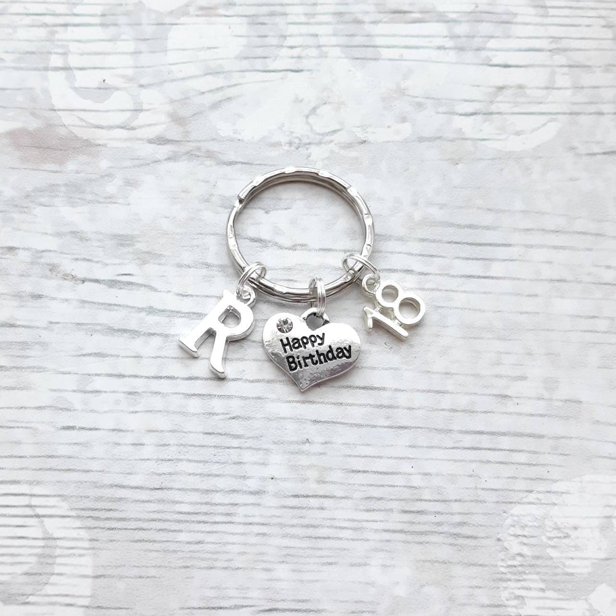 Happy birthday keyring, initial keychain, birthday keepsake, 18th 21st 30th 40th 50th 60th 70th birthday present, sweet sixteen gift