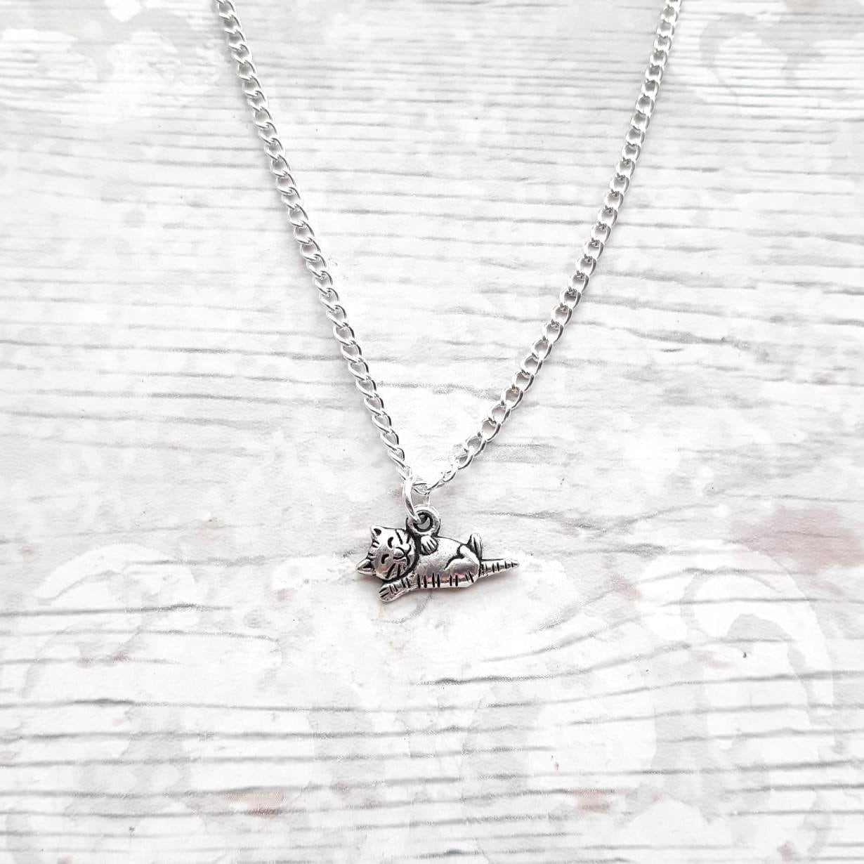 cat necklace, feline necklace, initial jewellery, personalized jewelry, cute pet gift, animal lover, kitty present for kids, crazy cat lady