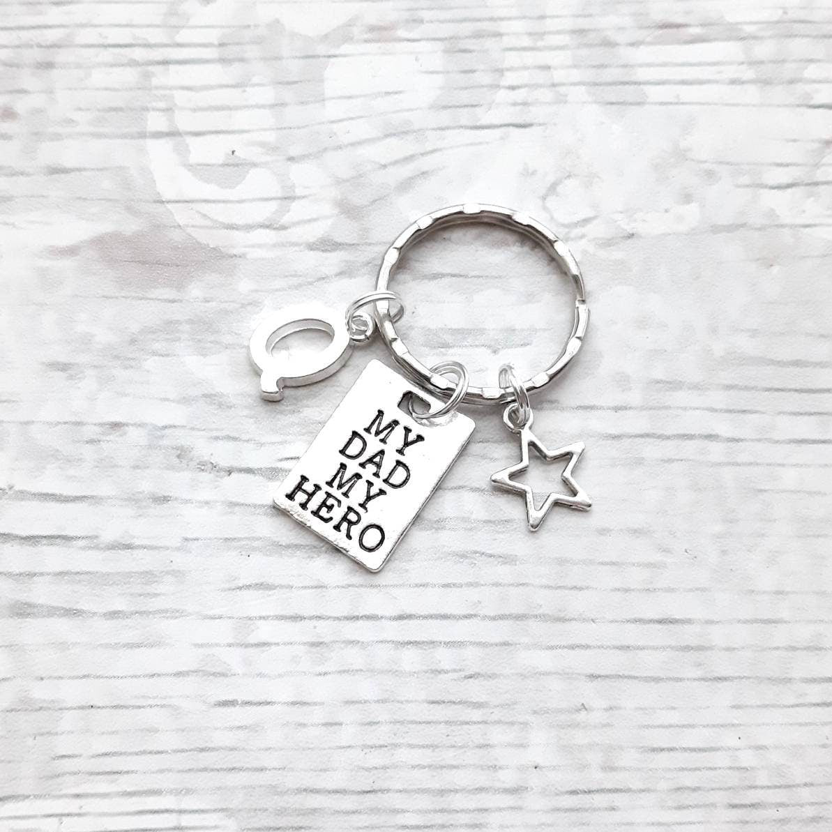 My dad my hero keyring, personalised initial keychain, memorial present, daddy keyring, gift for fathers day, superhero keyring