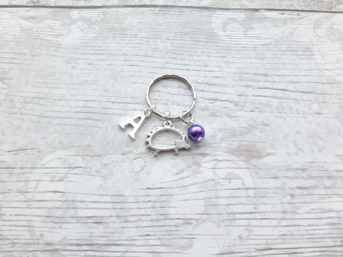 Hedgehog keyring, initial personalised keychain, animal lover gift, autumn woodland accessory, nature present