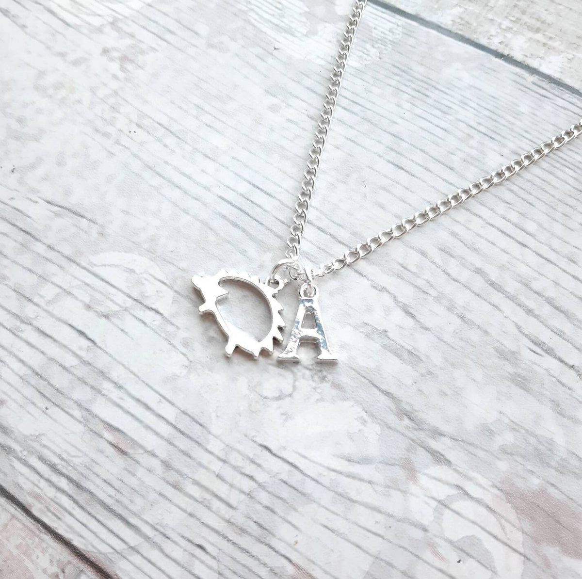 hedgehog necklace, personalised initial necklace, autumn jewellery, nature lover gift, woodland necklace