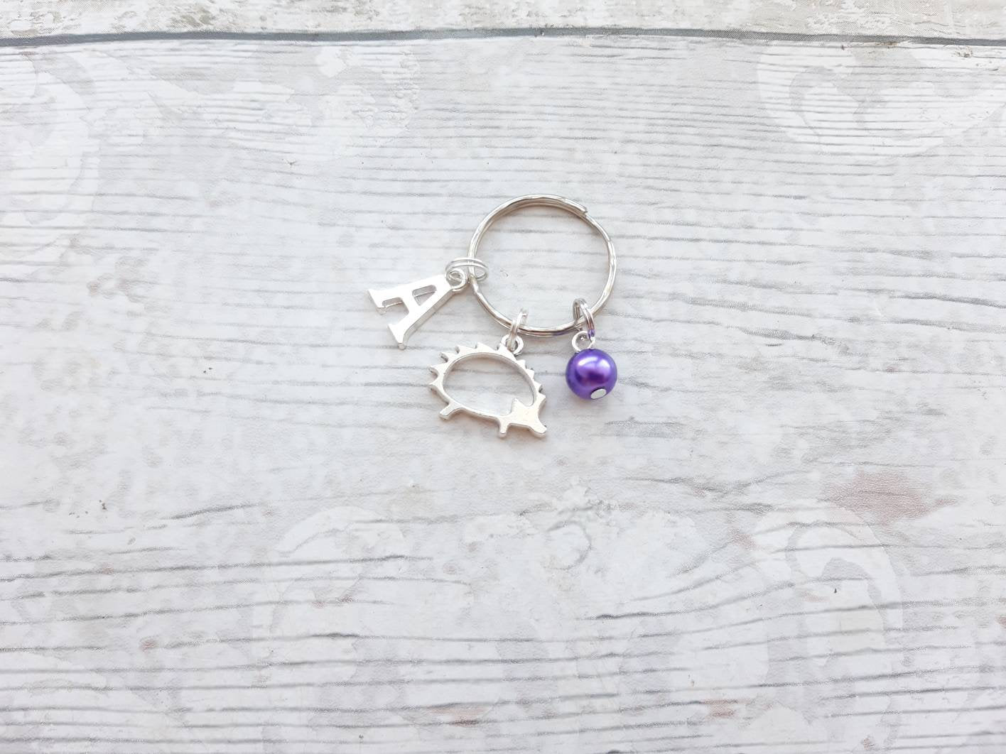 Hedgehog keyring, initial personalised keychain, animal lover gift, autumn woodland accessory, nature present