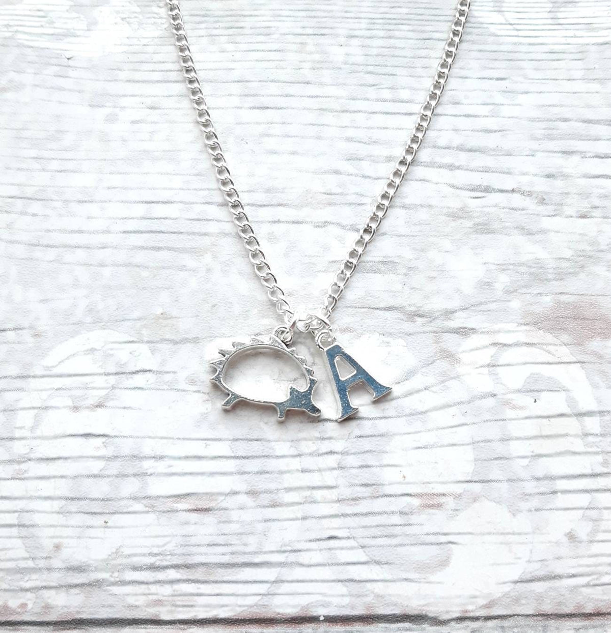 hedgehog necklace, personalised initial necklace, autumn jewellery, nature lover gift, woodland necklace