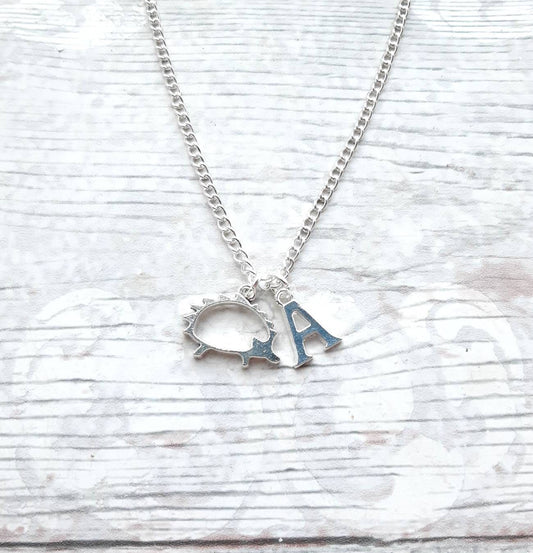 hedgehog necklace, personalised initial necklace, autumn jewellery, nature lover gift, woodland necklace