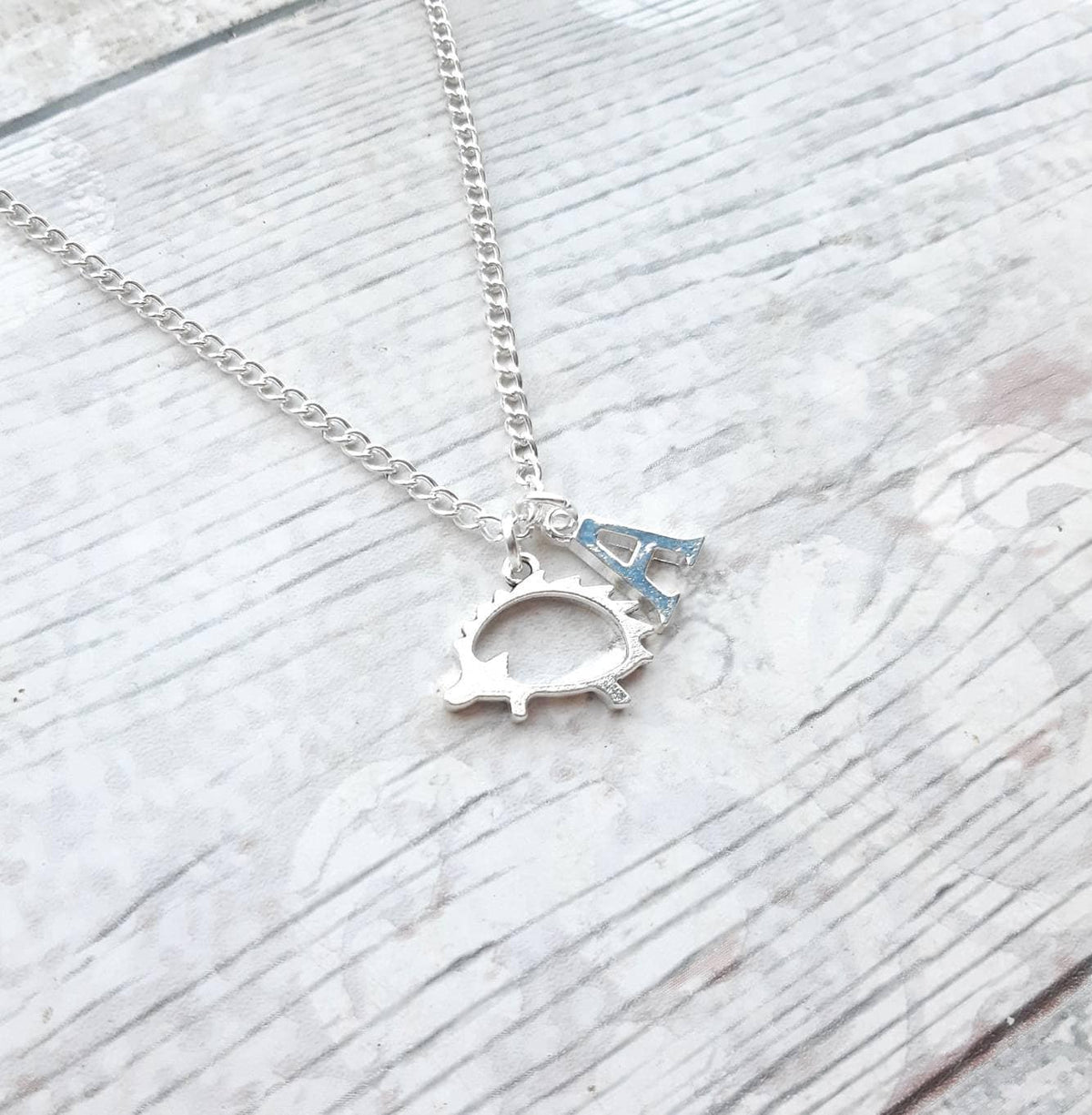 hedgehog necklace, personalised initial necklace, autumn jewellery, nature lover gift, woodland necklace