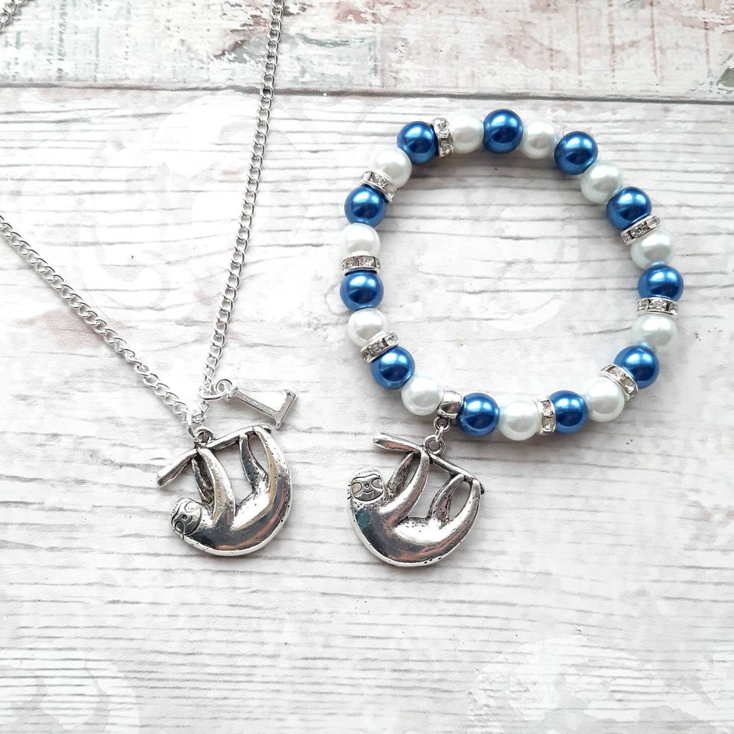 sloth necklace, personalised jewellery, personalized initial jewelry, animal necklace, cute sloth gift, sloth lover present, mothers day