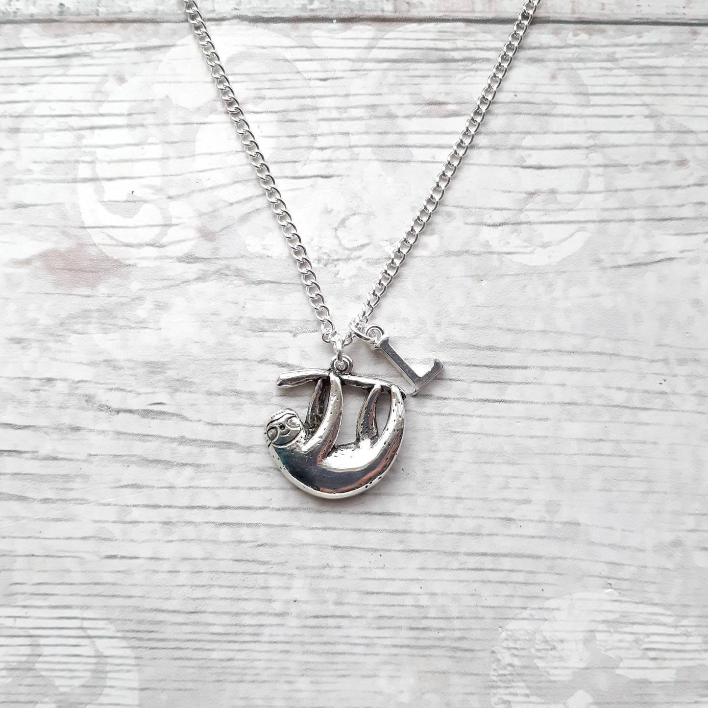 sloth necklace, personalised jewellery, personalized initial jewelry, animal necklace, cute sloth gift, sloth lover present, mothers day