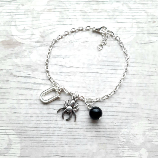 Spider bracelet, halloween jewellery, personalised initial braceler