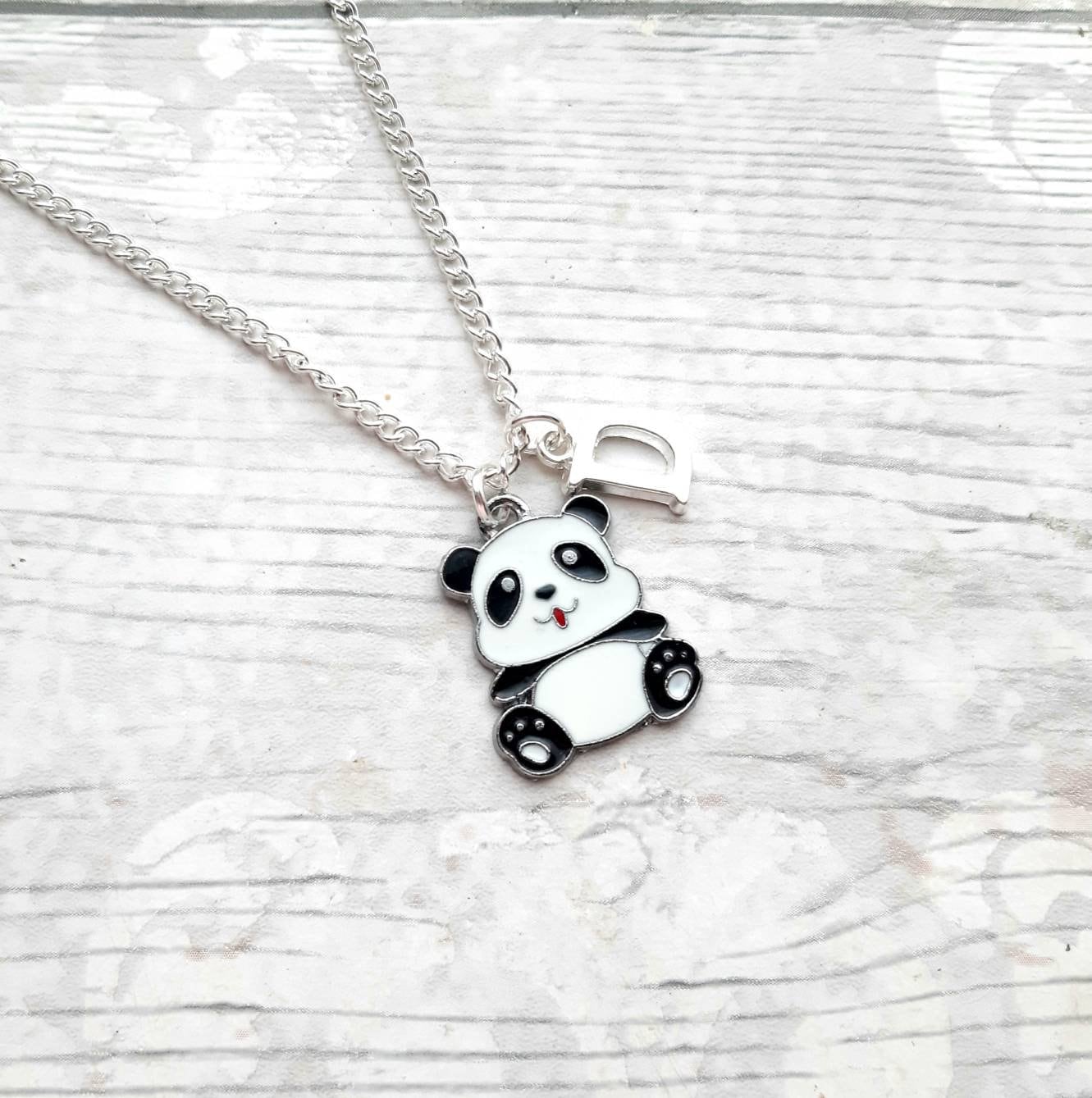 panda necklace, personalised jewellery, personalized initial jewelry, animal necklace, cute bear gift, panda lover present, mothers day