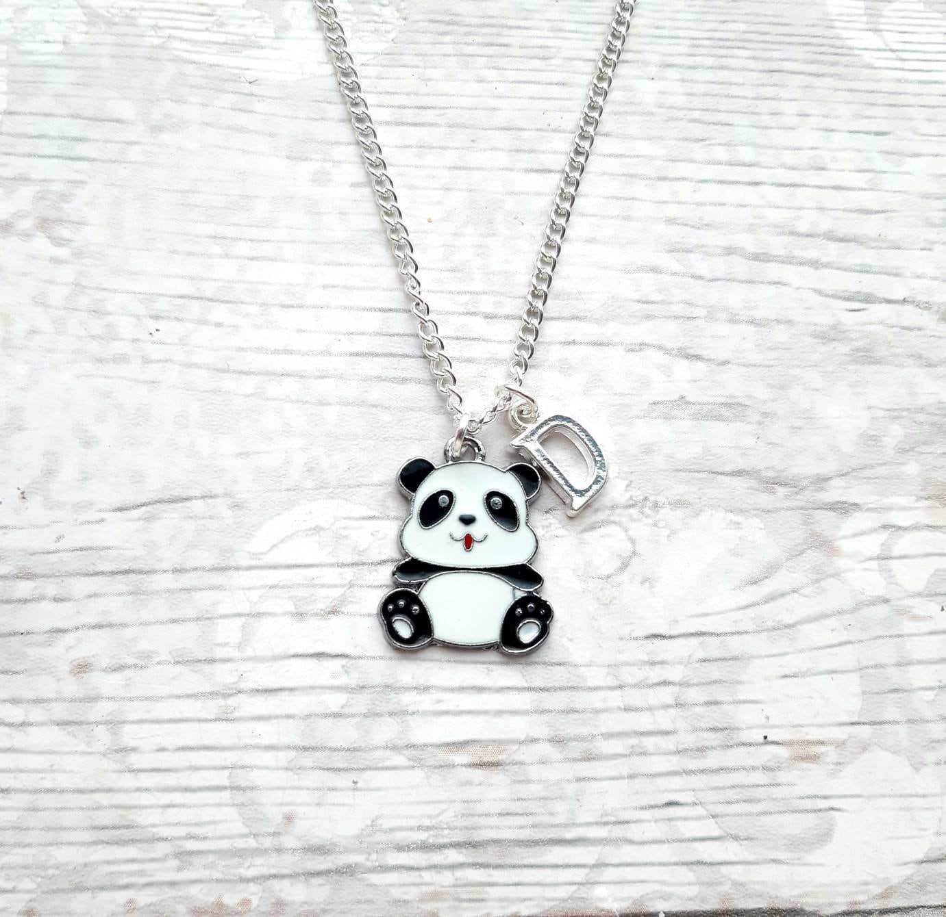 panda necklace, personalised jewellery, personalized initial jewelry, animal necklace, cute bear gift, panda lover present, mothers day
