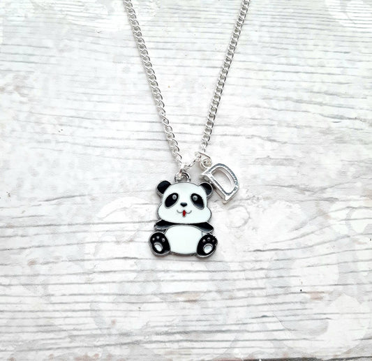 panda necklace, personalised jewellery, personalized initial jewelry, animal necklace, cute bear gift, panda lover present, mothers day